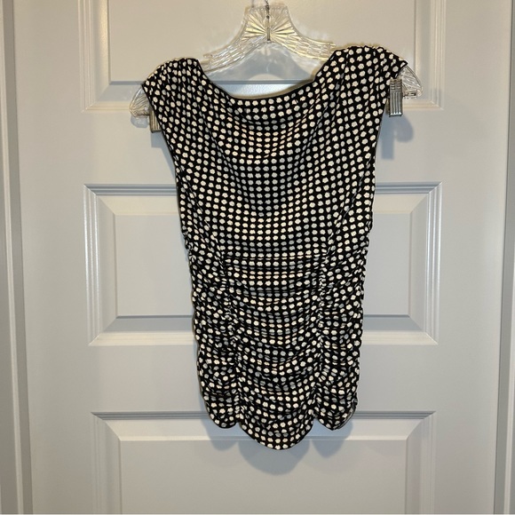 Max Studio Cream/Black Print Stretch Short Sleeve Blouse S - Picture 7 of 7
